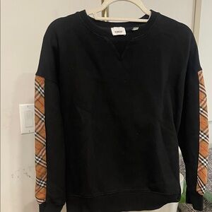 Vintage Burberry Black crew neck Sweatshirt with Iconic Check Panel onSleeves